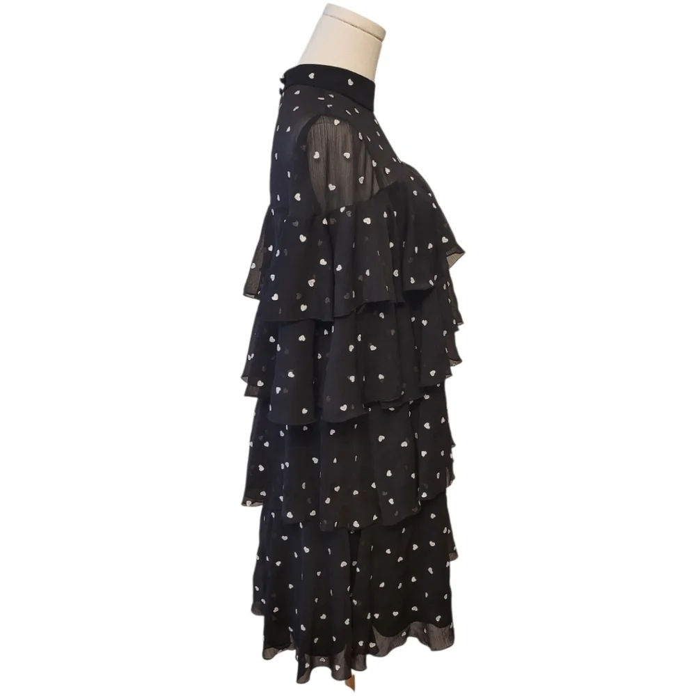 Kate‎ Spade Black Chiffon Heart Print Dress Size 2
